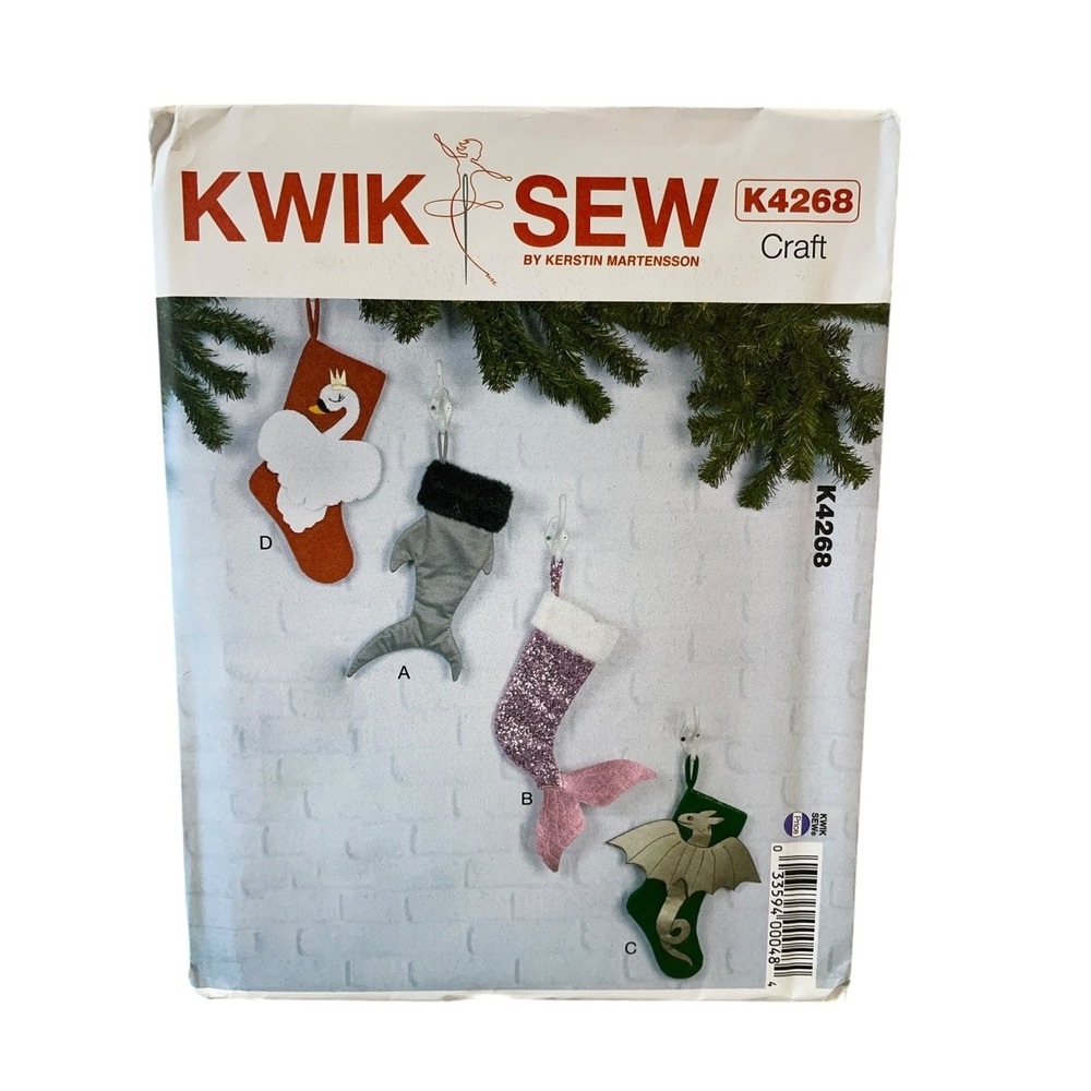 Kwik Sew Sewing Pattern K4268 Unisex One Size Holiday Stockings Shark Mermaid FF